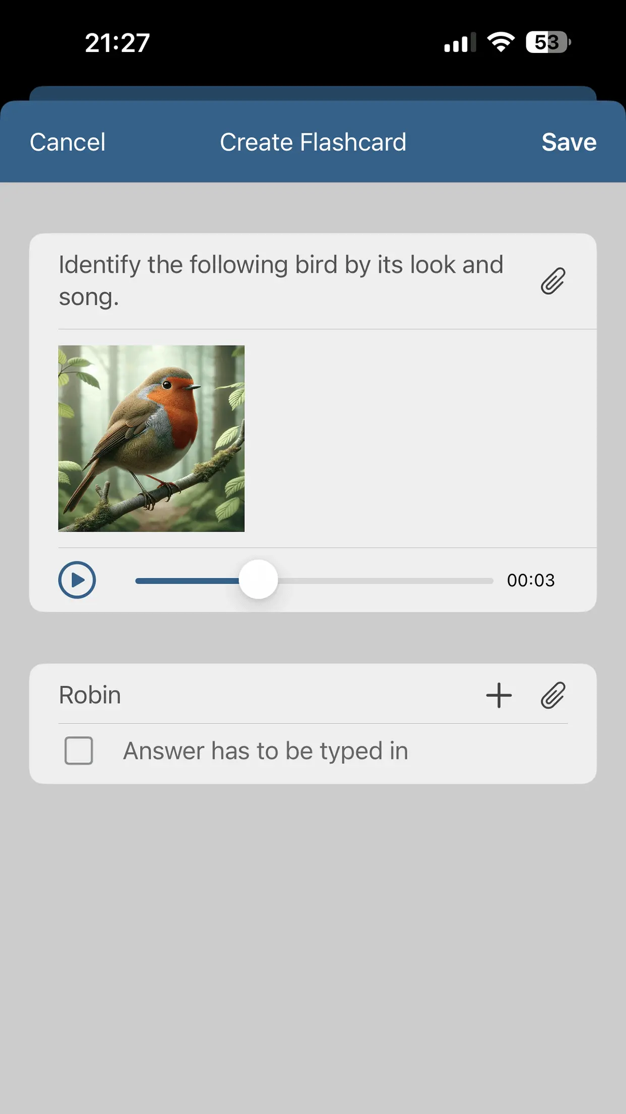 Flashcard with image and audio file.